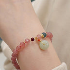 Fortune Jewel Natural Strawberry Quartz Jade Peace Buckle Coin Purse Healing Bracelet