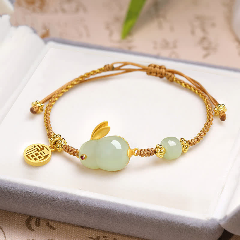Fortune Jewel Year of the Rabbit Hetian Jade Happiness Blessing Wealth String Bracelet