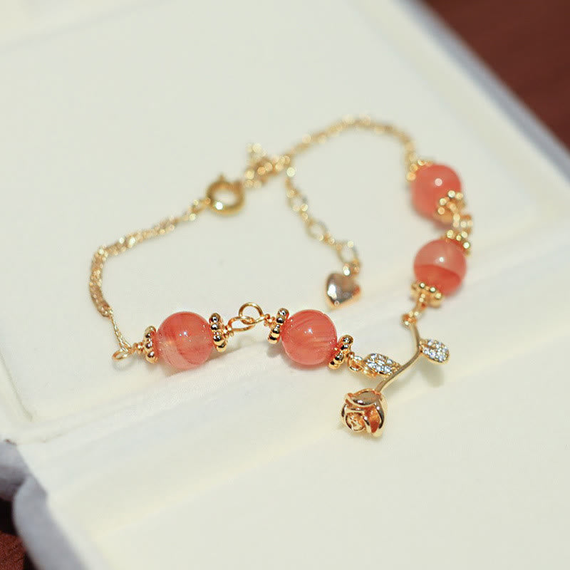 Fortune Jewel Natural Red Agate Rose Confidence Calm Chain Bracelet