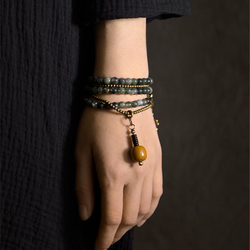 Fortune Jewel Moss Agate Copper Lucky Multilayer Bracelet