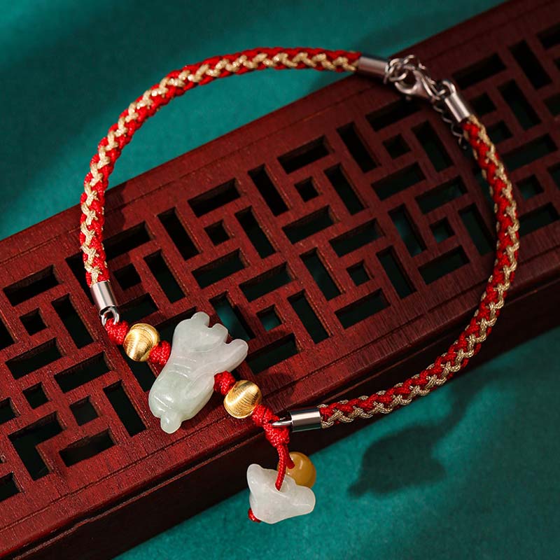Fortune Jewel Chinese Zodiac Jade Prosperity Red String Bracelet Anklet - Fortune Jewel