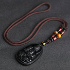 Fortune Jewel Chinese Zodiac Natal Buddha Natural Black Obsidian Purification Necklace Pendant