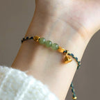 Fortune Jewel Handcrafted Hetian Jade Lotus Charm Luck Braided Bracelet