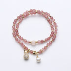 Fortune Jewel Strawberry Quartz Money Bag Positive Charm Double Wrap Bracelet