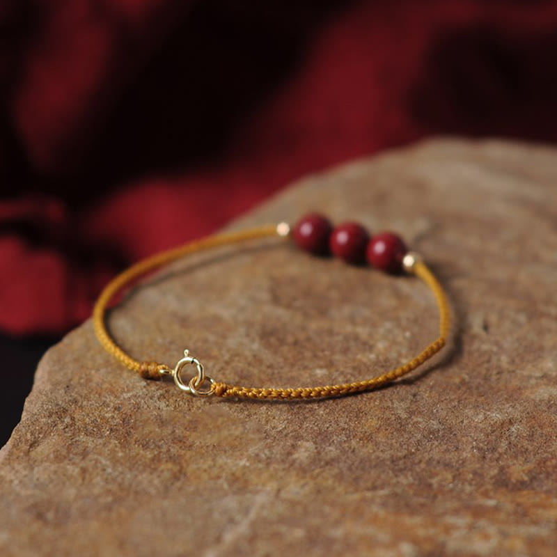 Fortune Jewel 14K Gold Plated Natural Cinnabar Blessing String Braided Bracelet
