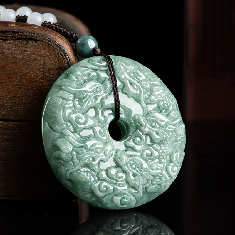 Fortune Jewel Year of the Dragon Natural Jade Nine Dragons Peace Buckle Protection Necklace Pendant