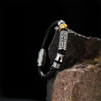 Fortune Jewel Tang Dynasty Flower Design Luck Stainless Steel Buckle Leather Bracelet