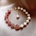Fortune Jewel Natural Strawberry Quartz Pearl Love Positive Chain Bracelet