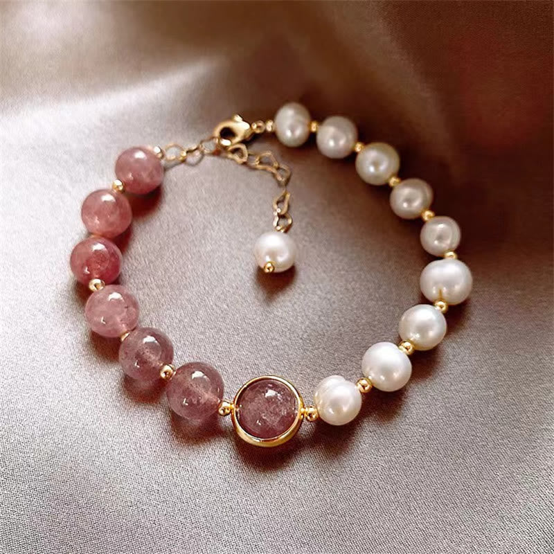 Fortune Jewel Natural Strawberry Quartz Pearl Love Positive Chain Bracelet