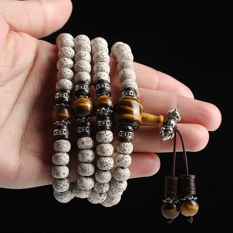 Fortune Jewel Handmade Tibetan Tiger Eye Bodhi Seed Peace Bracelet