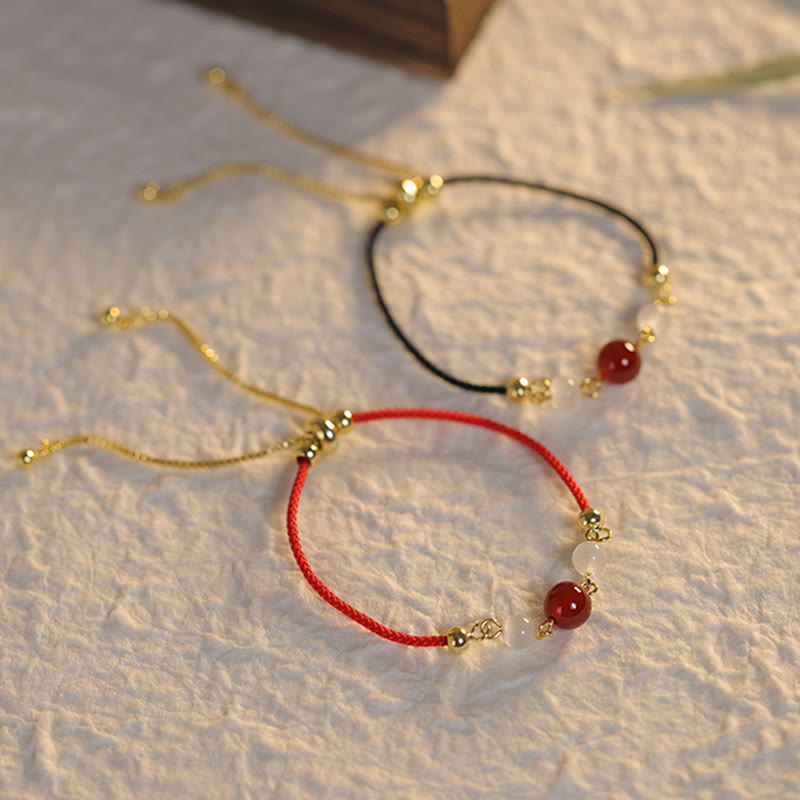 Fortune Jewel Red Agate Cat Eye Braided String Confidence Bracelet