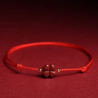 Fortune Jewel Natural Cinnabar Four Leaf Clover Blessing Red String Bracelet Anklet