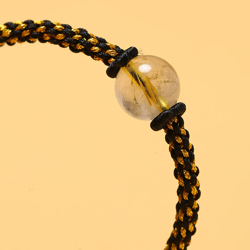 Fortune Jewel Handmade Red Agate Amethyst Golden Rutilated Quartz Pink Crystal Bead Calm Braided Bracelet