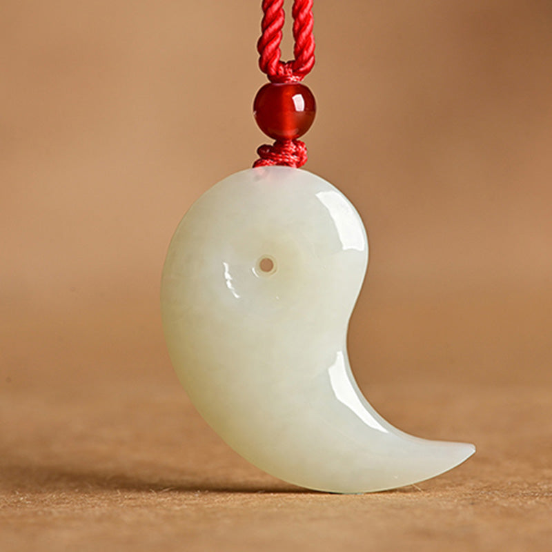 Buddha Stones Yin Yang White Jade Cyan Jade Protection Blessing Necklace String Pendant Fortune Jewel