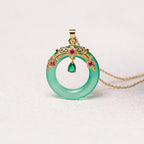 Fortune Jewel Green Chalcedony Peace Buckle Design Strength Necklace Pendant