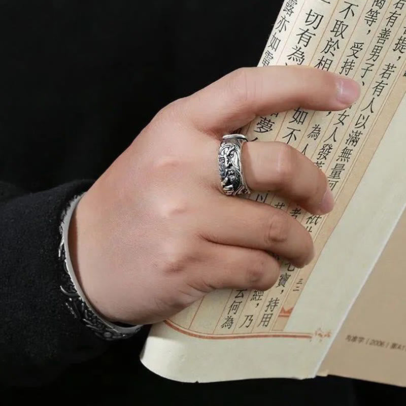 Fortune Jewel Guan Gong Auspicious Clouds Amulet Wealth Ring