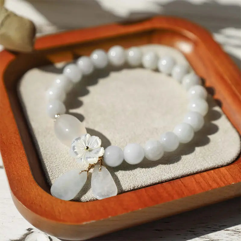Fortune Jewel "Hoping for Purity and Peace"Natural White Jade Bracelet Includes Gift Message Card Fortune Jewel