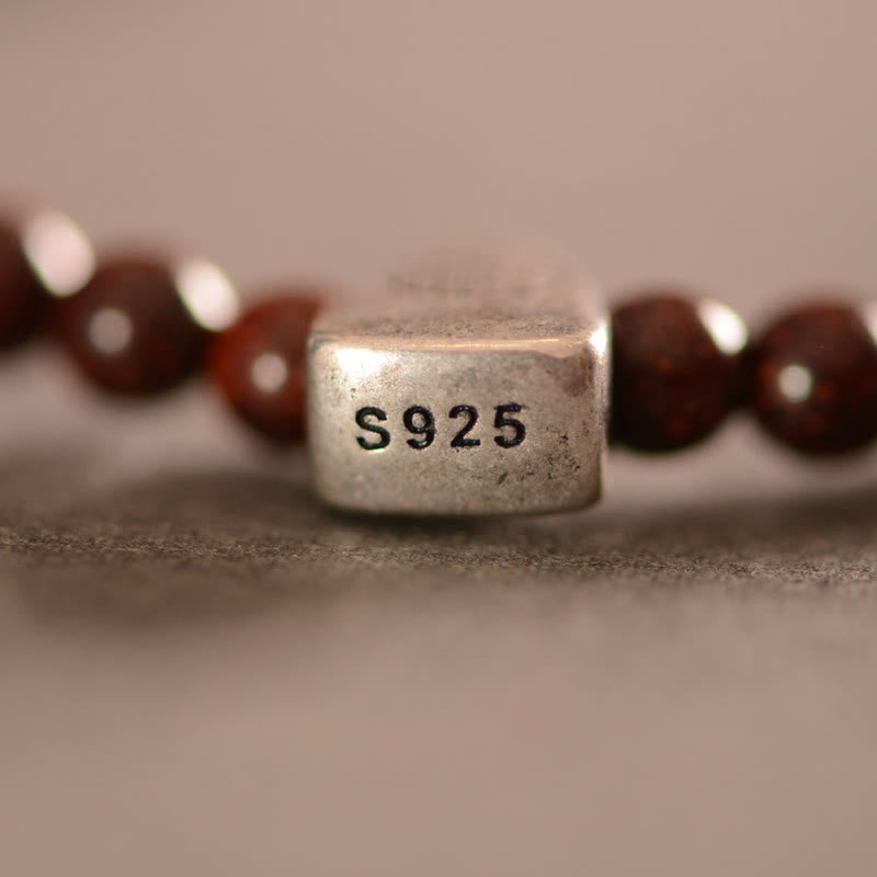 Fortune Jewel 925 Sterling Silver Indian Small Leaf Red Sandalwood Fu Character Protection Triple Wrap Bracelet