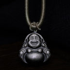 Fortune Jewel Natural Silver Sheen Obsidian Laughing Buddha Protection Necklace Pendant
