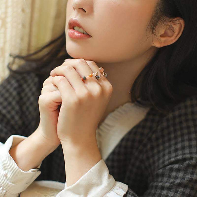 Fortune Jewel 14k Gold Plated Copper Fu Lu Shou Crystal Peach Moonstone Happiness Wealth Ring