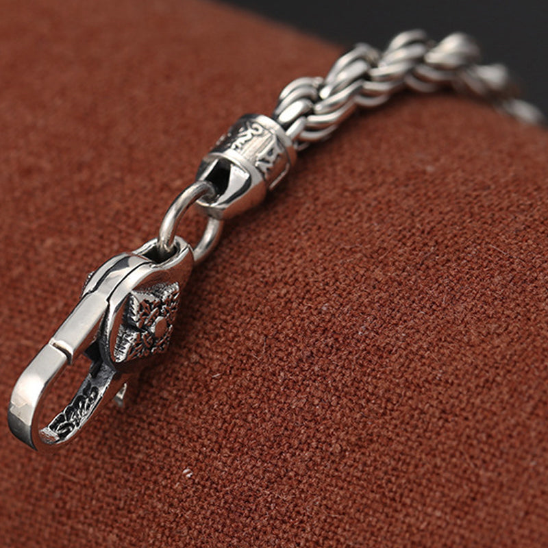 Fortune Jewel 925 Sterling Silver Tibet Om Mani Padme Hum Double Dorje Vajra Twisted Design Peace Love Bracelet
