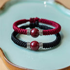 Fortune Jewel 925 Sterling Silver Natural Cinnabar Bead Calm Handmade Braided String Bracelet