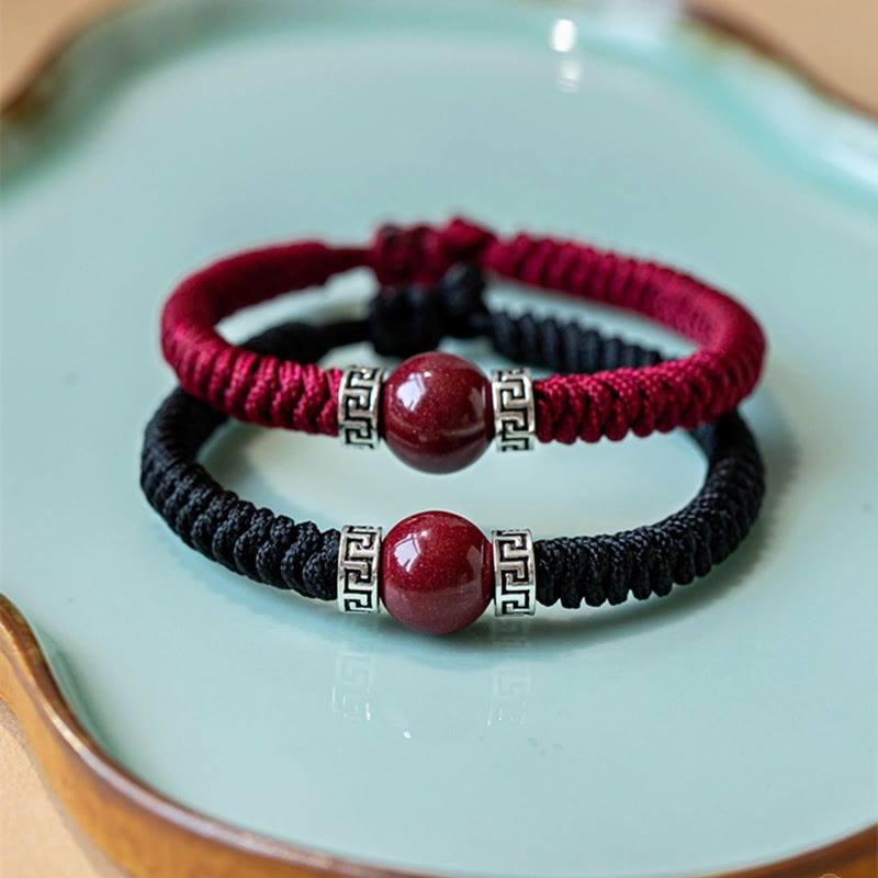 Fortune Jewel 925 Sterling Silver Natural Cinnabar Bead Calm Handmade Braided String Bracelet