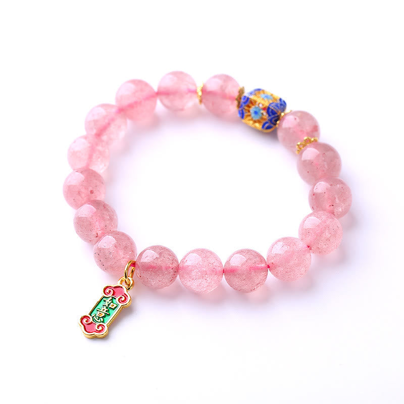 Fortune Jewel Strawberry Quartz Positive Ruyi Charm Bracelet