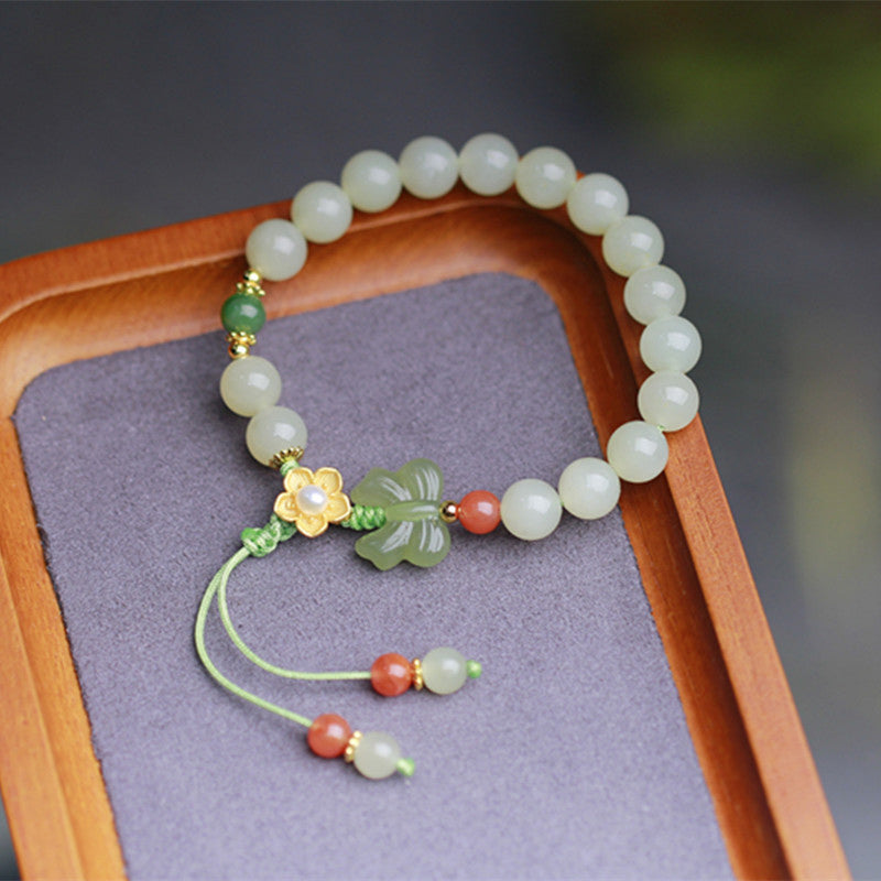 Fortune Jewel 925 Sterling Silver Jade Luck Flower Butterfly Bracelet