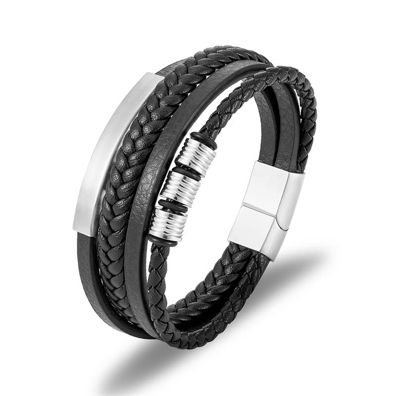 Fortune Jewel Leather Multi-Layer Titanium Steel Balance Braided Magnetic Buckle Bracelet