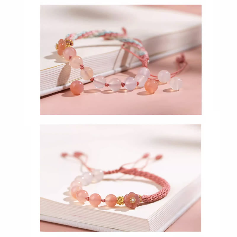 Fortune Jewel Natural Gradient Agate Reincarnation Knot Peach Blossom Wealth Luck Handmade String Bracelet