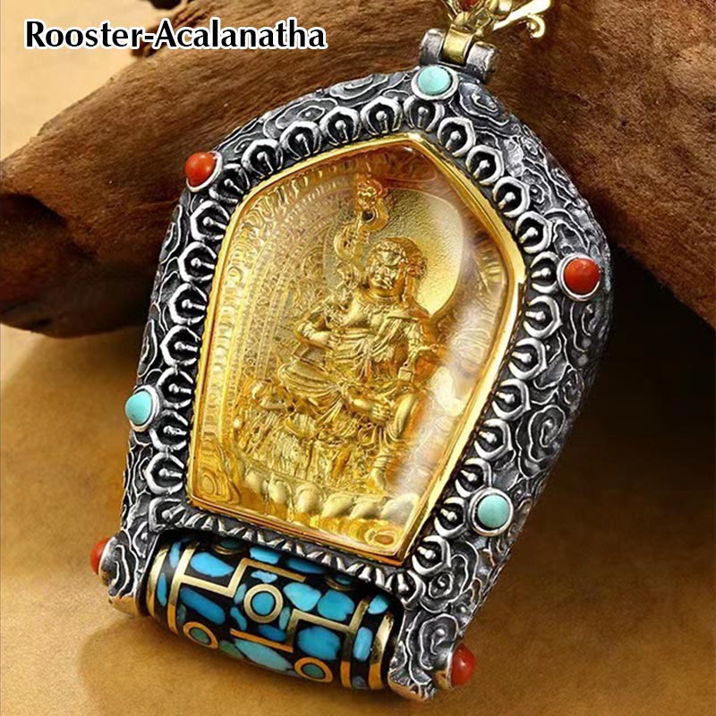 Fortune Jewel Tibet Chinese Zodiac Natal Buddha Thangka Prosperity Rotatable Dzi Bead Necklace Pendant Fortune Jewel