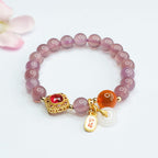 Fortune Jewel Natural Purple Chalcedony Candy Agate Peace Buckle Harmony Lucky Fortune Charm Bracelet