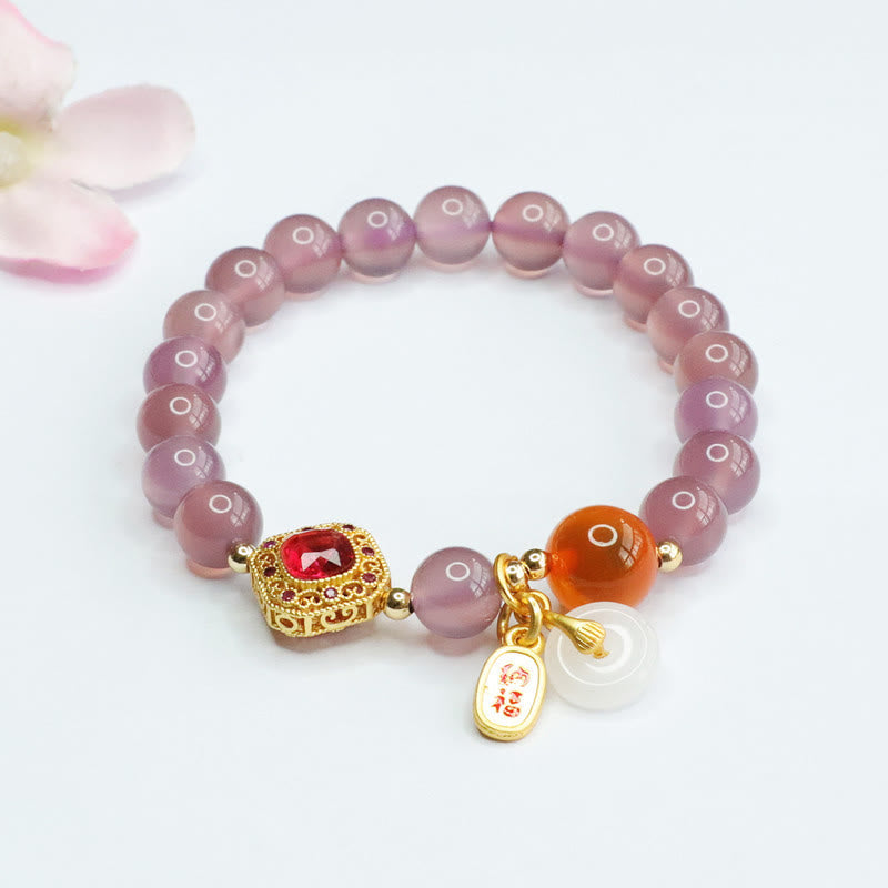 Fortune Jewel Natural Purple Chalcedony Candy Agate Peace Buckle Harmony Lucky Fortune Charm Bracelet