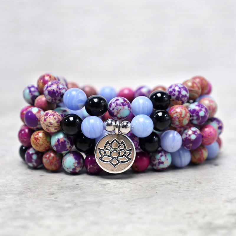 Fortune Jewel Natural Purple Miano Real Stone Lotus Mala