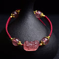 Fortune Jewel Natural Strawberry Crystal Pixiu Charm Lucky Red String Bracelet