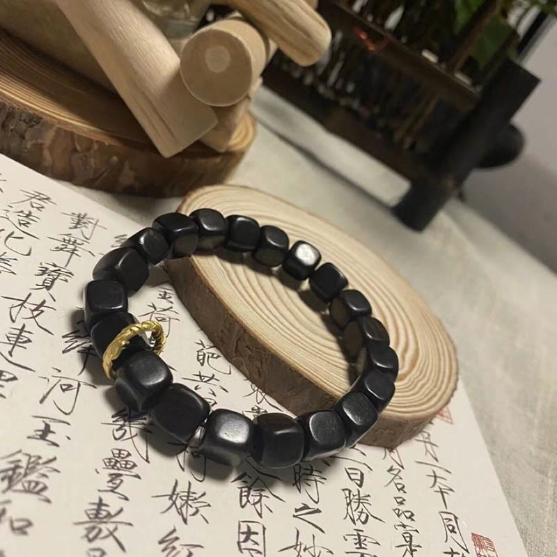 Fortune Jewel Tibetan Ebony Wood Square Beads Peace Calm Bracelet
