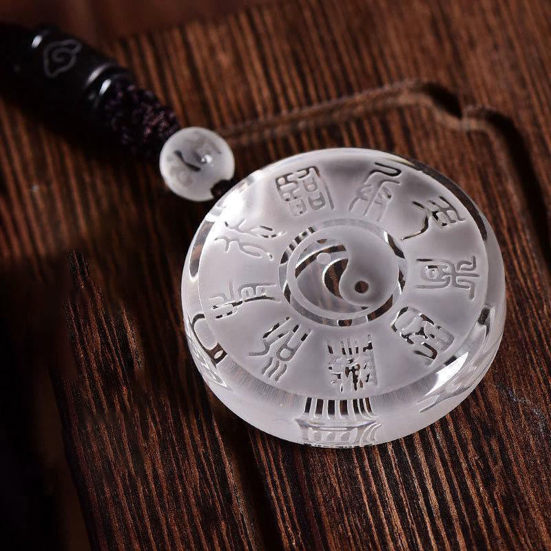 Fortune Jewel Taoism Five Sacred Mountains Yin Yang Symbol Liuli Crystal Balance Necklace Pendant Key Chain Fortune Jewel