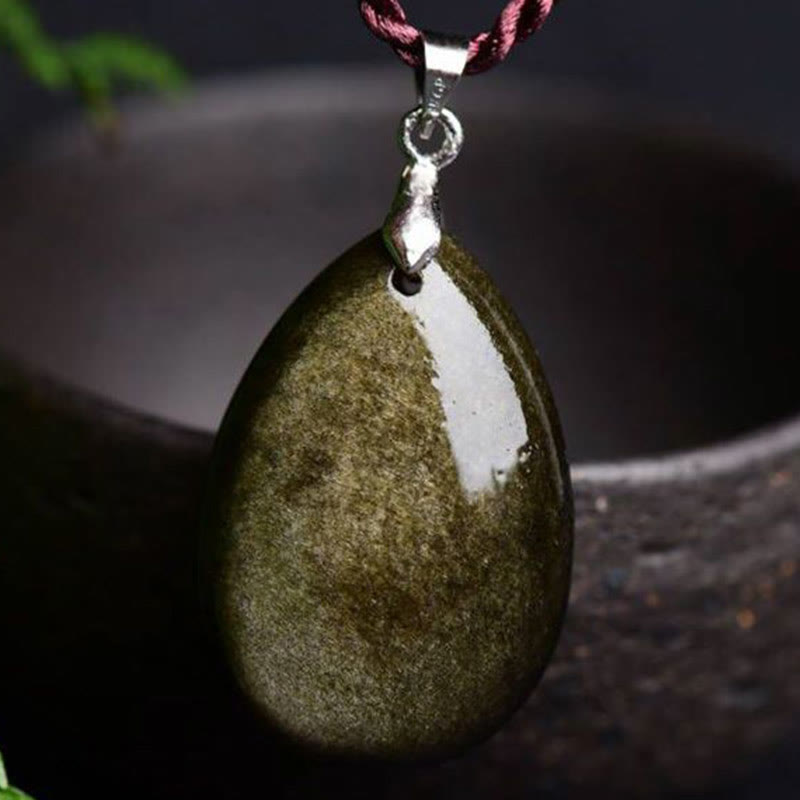 Fortune Jewel Gold Sheen Obsidian Black Obsidian Rainbow Obsidian Wealth Water Drop Necklace Pendant