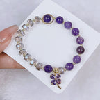 Fortune Jewel Amethyst Crystal Four Leaf Clover Healing Charm Bracelet