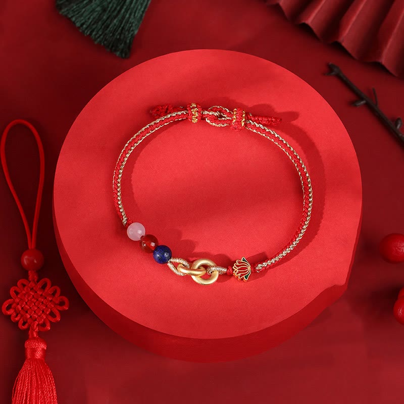 Fortune Jewel 925 Sterling Silver Double Peace Buckle Lotus Auspicious Bracelet