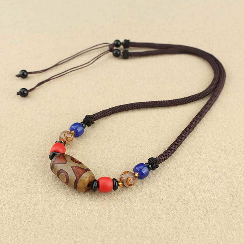 Fortune Jewel Tibetan Nine-Eye Dzi Bead Three-eyed Dzi Bead Protection String Necklaces Pendant