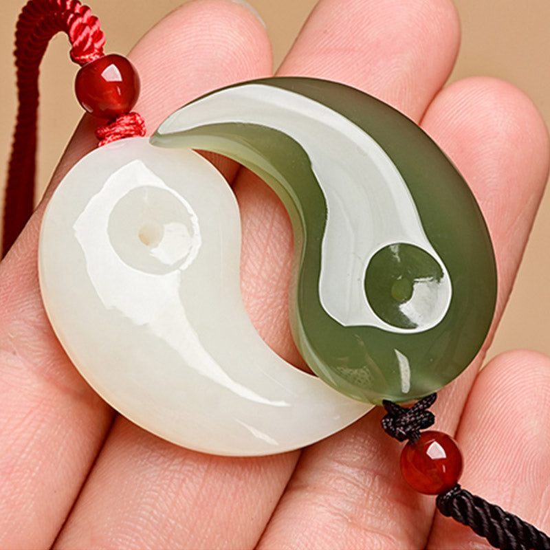 Buddha Stones Yin Yang White Jade Cyan Jade Protection Blessing Necklace String Pendant Fortune Jewel