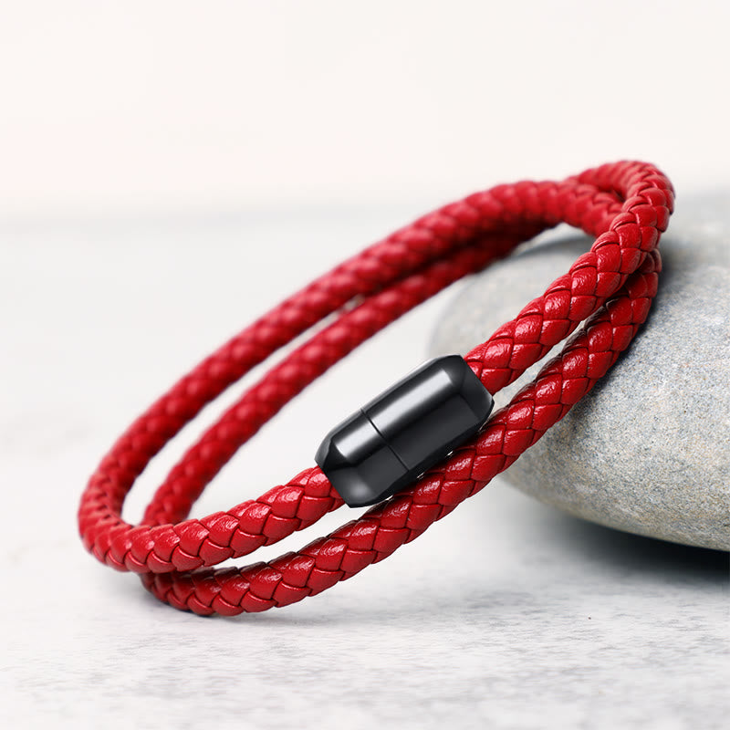 Fortune Jewel Genuine Leather Red String Protection Magnetic Buckle Bracelet