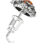 Fortune Jewel 925 Sterling Silver Natural Amber Dragon Success Protection Stud Earring
