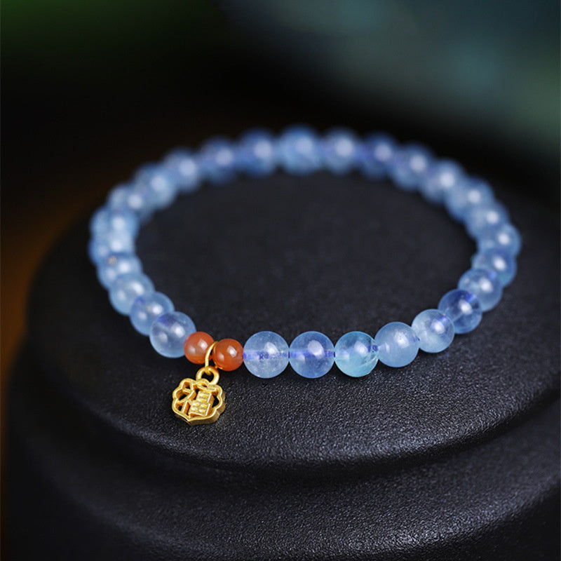 Fortune Jewel Natural Aquamarine Red Agate Healing Charm Bracelet