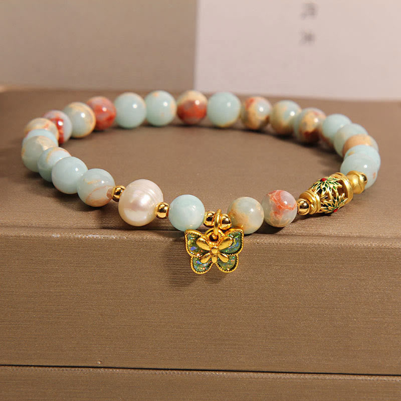 Fortune Jewel Shoushan Stone Pearl Butterfly Wealth Bracelet