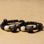 Fortune Jewel Ebony Wood Cute Cat Bodhi Seed Paw Claw Square Beads Calm Bracelet