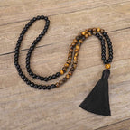 Fortune Jewel Tibetan Black Onyx Tiger Eye Protection Necklace Mala Set