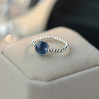 Fortune Jewel 925 Sterling Silver Blue Candy Agate Healing Bead Ring
